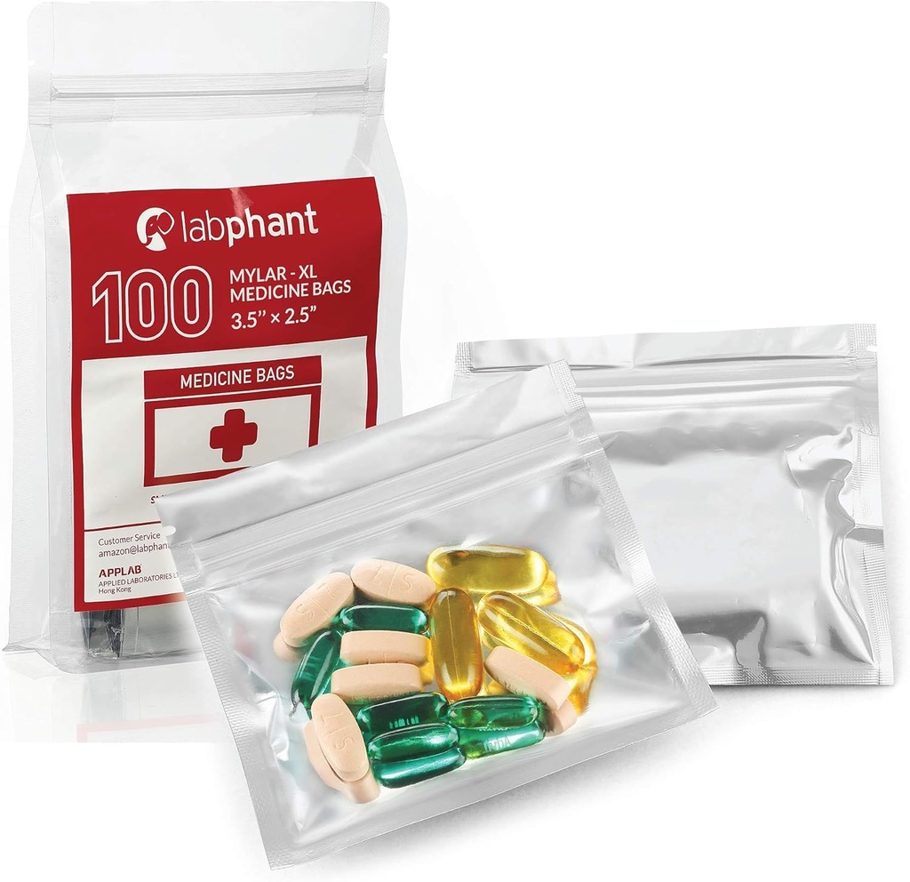 100 Pack Mylar Bau XL Medicine Bags - Ziplock Accessy Bags dengan Double Tip Perm. Marker; Pill Pack Bags for Medicine, Jewelry, Hardware; Zipper Sealled Pill Pouches (3.5 x 2.5 "Silver)