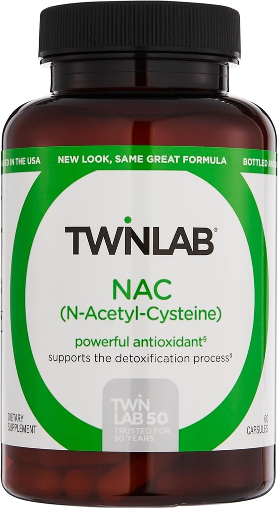 Twinlab N- Acetyl- Cysteine (Nac) - Antioksidant Suplemen untuk Pria dan Wanita - 600 mg, 60 Kapsul