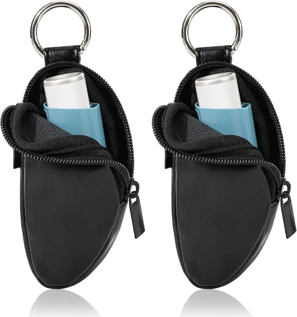 Asma Inhaler Holder Protect Portable Bag Carrying Holder PU Leather Travel Inhaler Mini Bag for L- Shaped Inhaler, Inhaler Tidak disertakan (Hitam, 2PCS)