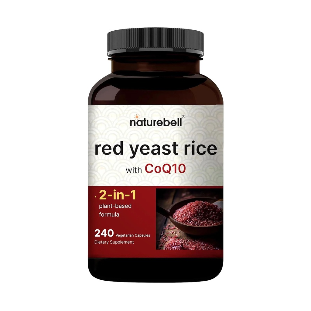 Red Yeast Rice dengan CoQ10, 240 Veggie Capsules 124; Advanced Heart Herbal Suplemen - Antioksidant Dukungan untuk Kesehatan Energi & Hati - Non-GMO