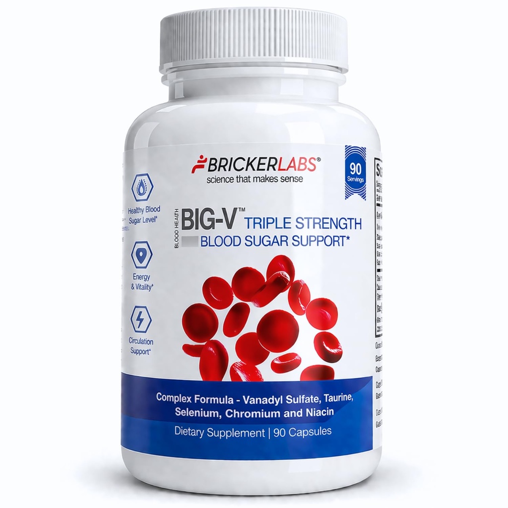 Bricker Labs Big- V Triple Power Vanadyl Sulfate 30 mg, Taurine 600 mg, Selenium, Chromium dan Niacin, Katup Tambahan Mineral campuran 90 ct