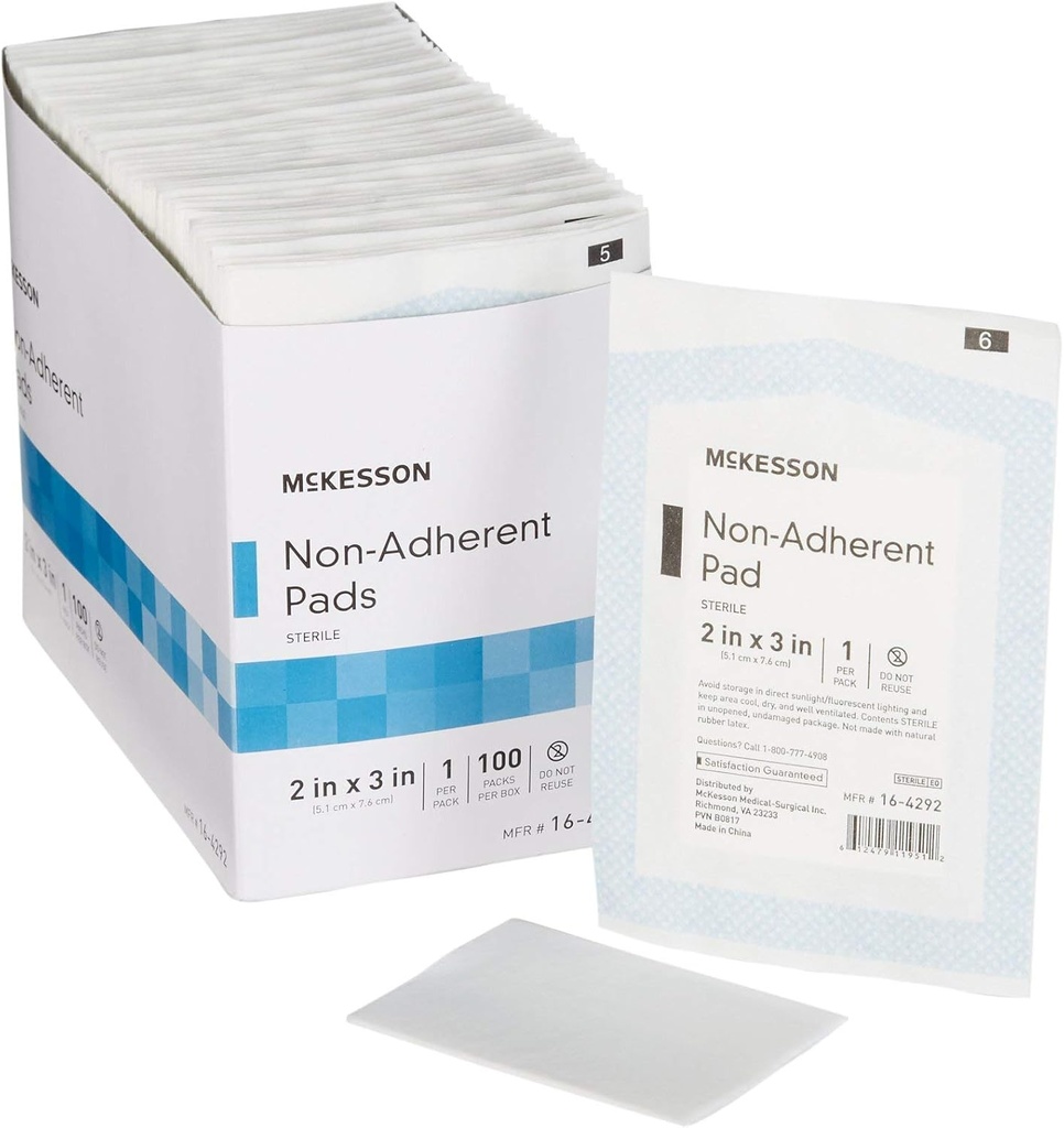 McKesson None-Adherent Dressing Pads, Sterile, Nilon / Polyester, 2 di x 3, 100 Count, 1 Pack