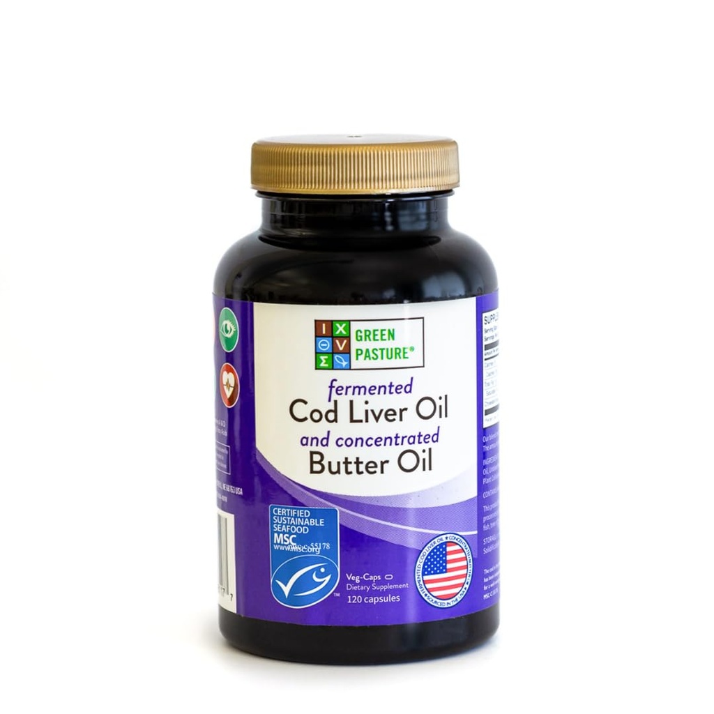 Green Paxed Fermentasi Cod Liver Oil Blend dan konsentrasi Butter Oil Blend - 120 Capsules
