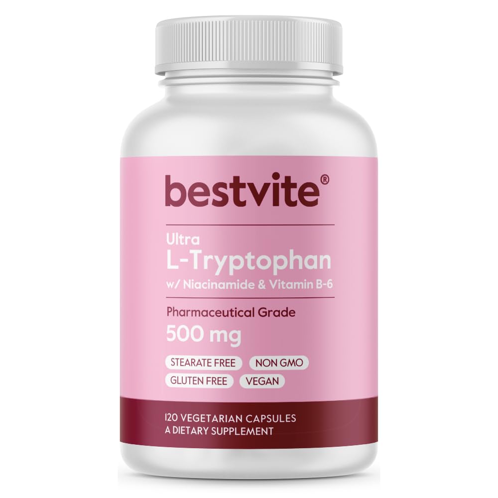 BESTVITE L- Tryptophan 500mg dengan B3 & B6 (120 Kapsul Vegetarian) - Tidak Ada Penjual - Tidak Ada Stearat