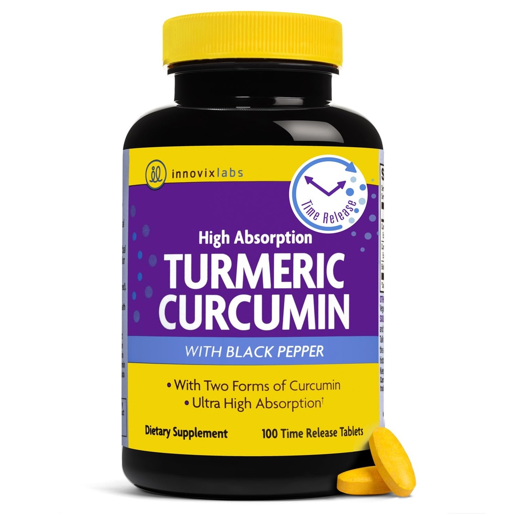 InnovixLabs Turmeric Curcumin dengan Black Pepper Extract - Tinggi Absorpsi Turmeric dan Curcumin Suplemen dengan BioPerine, C3 Reduct & Curcumin C3 Complex - 100 Time Rilis Tablet