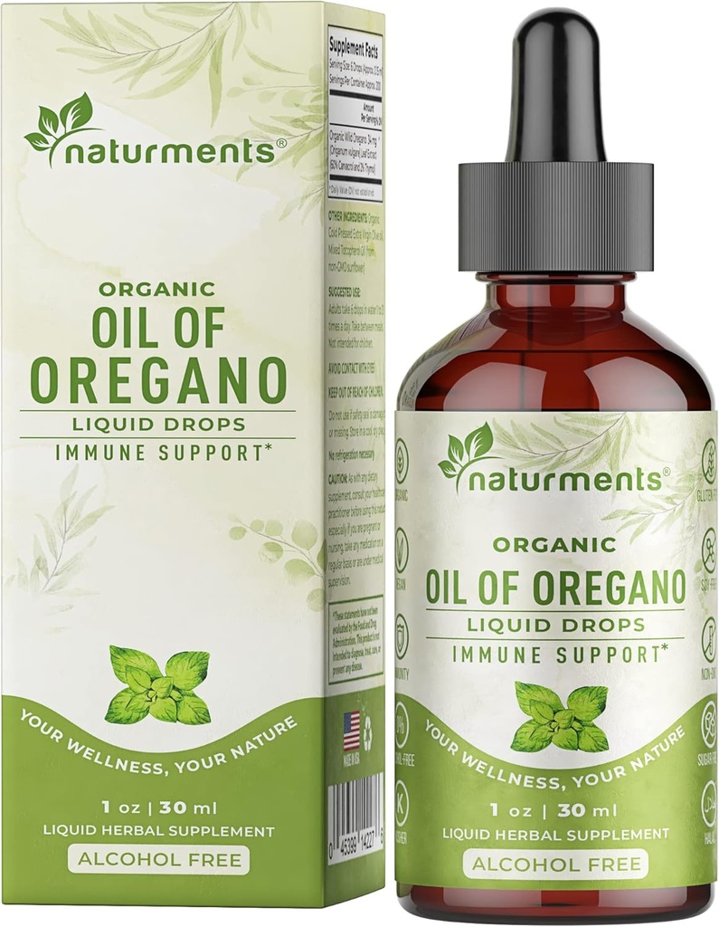 Affects Oregano Oil Drops for Imune Support & Gut Health. Vegan, Non- GMO, Sugar Free & Gluten Free Organic Wild Mediterania Oregano Oil dengan Organic Ekstra Virgin Oil - 1 Fl Oz 30 Ml
