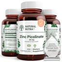 Nuttra Natural Zinc Picolinate 30 mg, Kekuatan Ganda, Raw dan Pure, Suplemen Sangat Biotersedia untuk Perkembangan dan Dukungan Imune, Membantu Dukungan Metabolic System, Turunkan Common Cold 250 Capsule