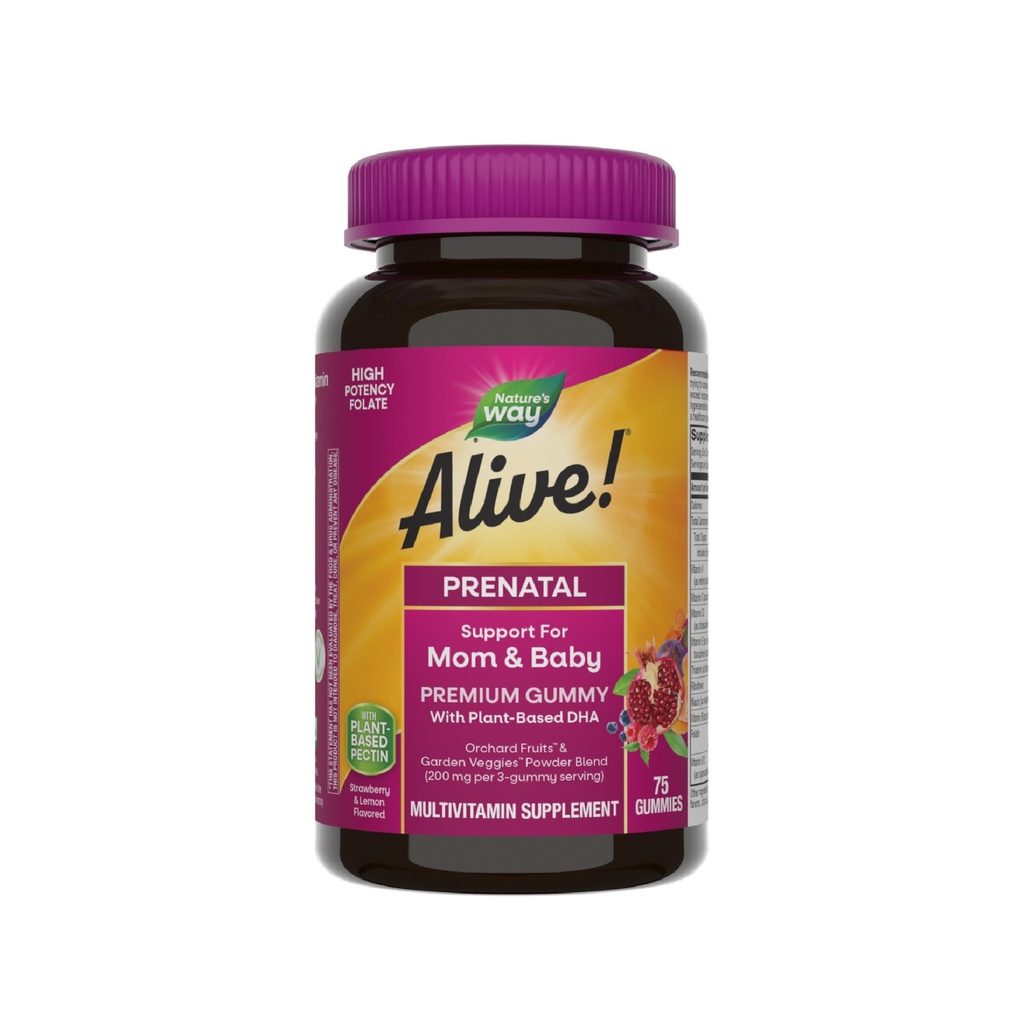 Alam Hidup! Premium Premium Gummy Multivitamin, Potency Flolate, Plant-Based DHA, Vegetarian, Strawberry dan Lemon Flavored, 75 Gummies