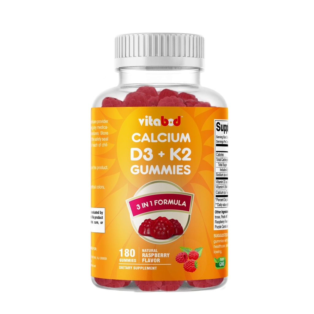 Vitamin D3 + K2 Gummies - Dukungan Kesehatan Bone & Heart - 180 Pectin- Berdasarkan Gummies Vegan