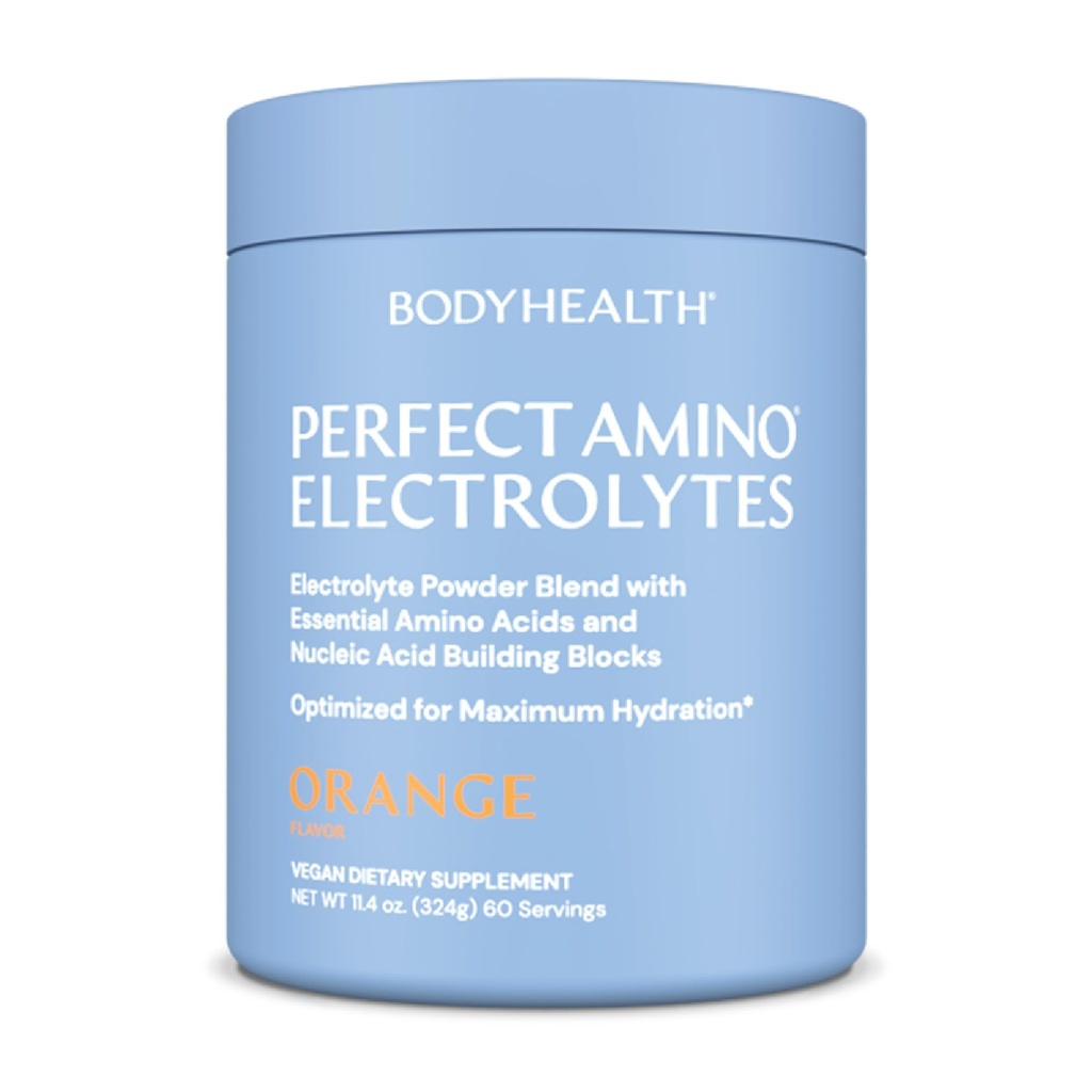 BodyHealth PerfectAmino Electrolytes Powder No Sugar, Keto Sugar Free Fasting Electrolytes Drink Mix, Powder Hidration dengan Trace Minegals - Orange - 60 Servings