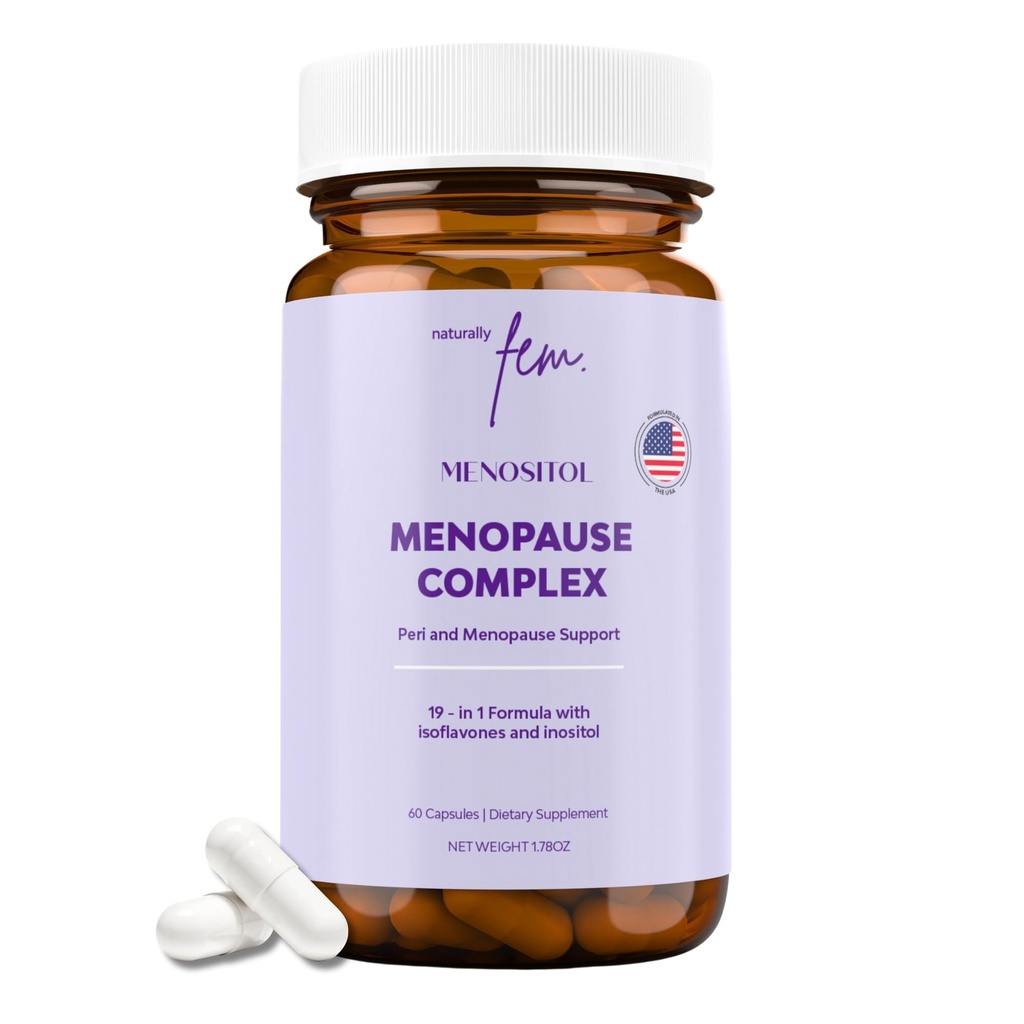 Inositol Fem Menositol 19- 1 60Caps, Perimenopause & Menopause Suplemen Perempuan Weight Los dengan Myo- Inositol, D-chiro dan Isoflavones, Kontrol Kesehatan Metabolic, 100% Natural, Hormone, SoyFree