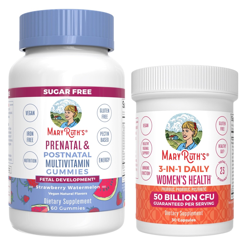 MaryRuth Organics Prenatal Multivitamin Gummies (Strawberry) & 3-in-1 Daily Probiotic Capsules A124; Clean Label Project Verified £124; Breathfeating & Gut Health 124; Vegan, Non-GMO