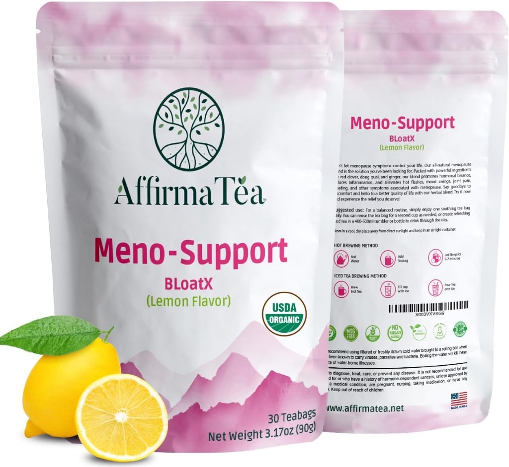 Meno-Dukung Bantuan BloatX Organik Menopause: Jaminan & Pendukung Kawat Panas, Hormon, Mods Swinds, Night Sweats, & Bloating with Black Cohosh, Red Clover & Dong Quai. Lemon Segar Alam Flavor.