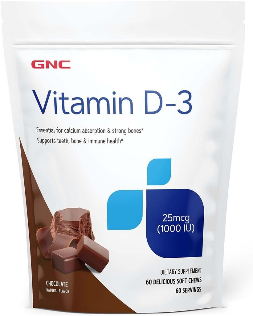 GNC Vitamin D-3 Soft Chews 1000IU - Chocolate 124; Menyediakan 125% dari Nilai Harian dari Vitamin D 124; 60 Chews Soft