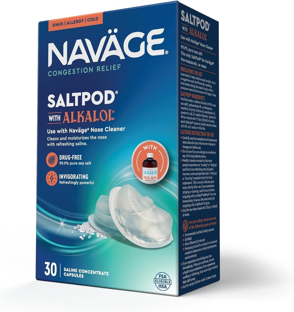 Navage SaltPod w / Alkalol 30 Pack (30 SaltPods) Salt Pod Refill Hanya - Eksclusive Designed Nasal Irrigation System - Sinus Rinse dan Alkaol Pods for Fast & Soothing Relief