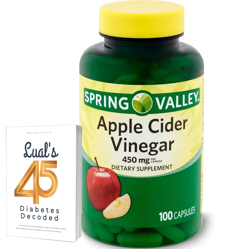 Apple Cider Vinegar 450mg. Spring Valley Apple Cider Vinegar Capsules 450 mg 100 Count, Non-GMO, Gluten Free Supplemen Bundle dengan 45 Diabetes Luall