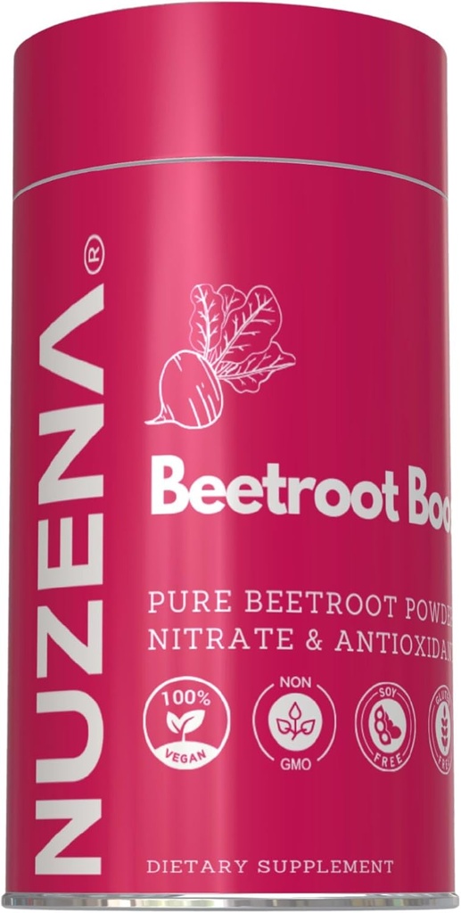 Nuzena Beetroot Boost + 1300 mg 124; Pack of 60 Beta Vulgaris Beet Root Powder Capsules; Made in USA Vegan, Non-GMO & Gluten Free Nitric Oxide Booster Beet Suplemen 124; Serving Ukuran: 2 Capsules