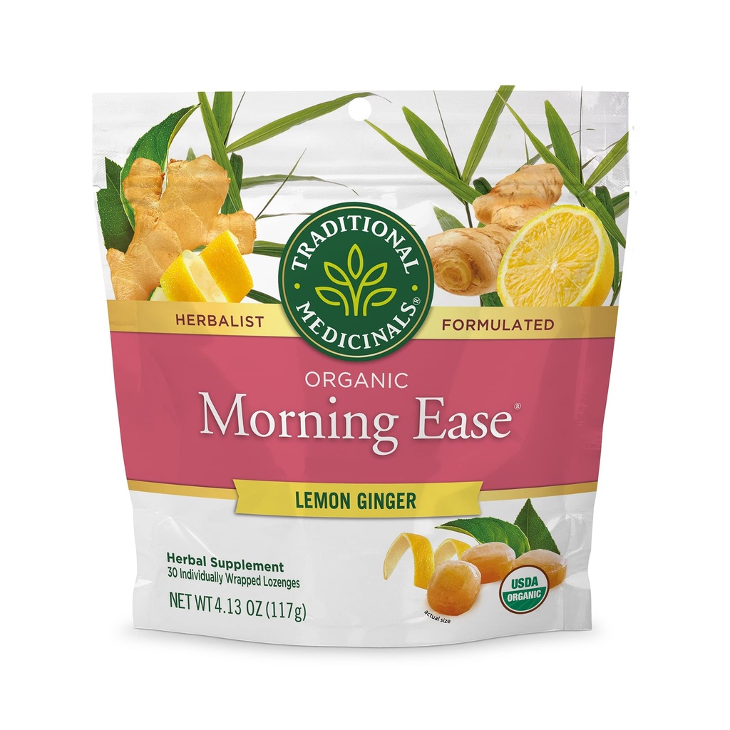 Obat-obatan Tradisional Organik, Morning Easy Lozenges, Lemon Ginger - Mendukung Bantuan Mual & Morning Sickness Dihubungkan dengan Pregnancy Normal - 30 Individually Wrapped Lozenges