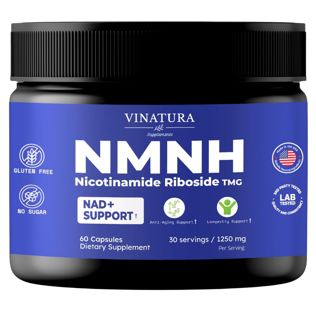 VINATURA NMNH (NMN Suplemen Alternatif) Nicotinamide Ribside & TMG - Suplemen NAD untuk Anti- Aging - 60 Capsules