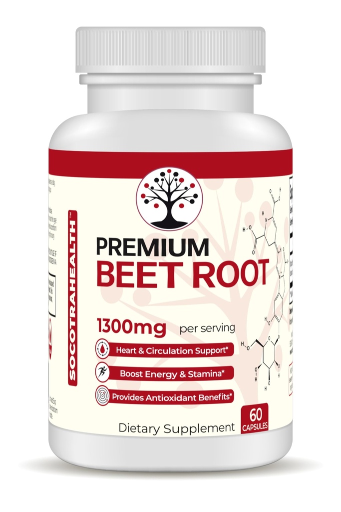 Beet Root Capsules - Premium Organic Beetroot Powder - Nitric Oxide Suplement - Heart Health, Circulation and Stamina Dukung - Non-GMO - 60 Vegan Capsules