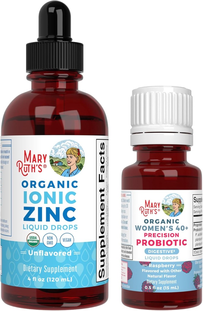 MaryRuth Organics Probiotic Distation (Raspberry) for Women 40 + & Zinc Drops 12.4; Clean Label Project Verified £124; Vitamin for Gut Health and Immunity 124; Vegan, Non-GMO, Gluten Free