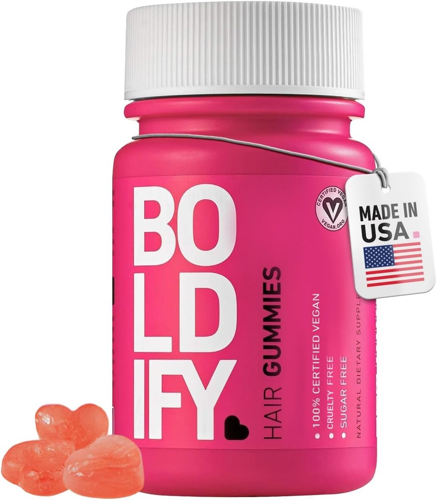 Boldify Growth Gummies - Sugar- Free Biotin Gummies - Fast- Acting Vegan Vitamin untuk Skin, Nails, dan Rambut - 5000mcg Biotin / Serving, 30- Day Suply - Natural Strawberry Flavor