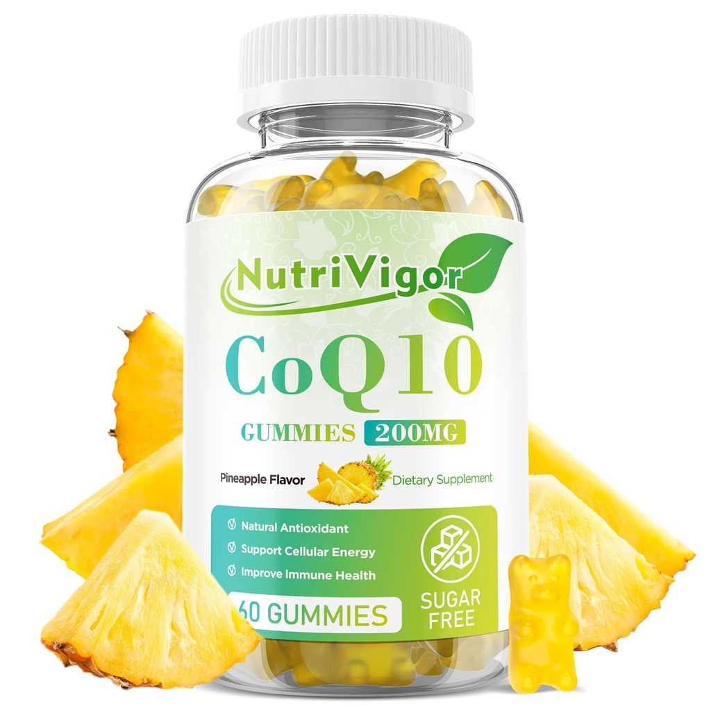Gumi CoQ10, Suplemen Koenzim Q10 200 mg, Tambahan Absorpsi Tinggi KoQ10 untuk Energi Sel dan Kesehatan Ammune, Vegan, Gluten Bebas, Serba Pineapple, 60 Count