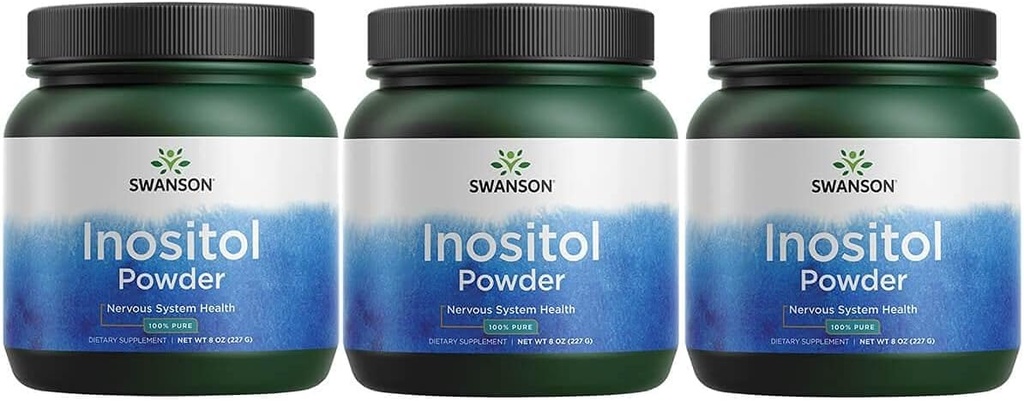 Swanson 100% Pure Inositol Powder - Alami Penambahan Fokus & Relaxation - Nerve & Cellular Dukungan - (8oz) 3 Pack
