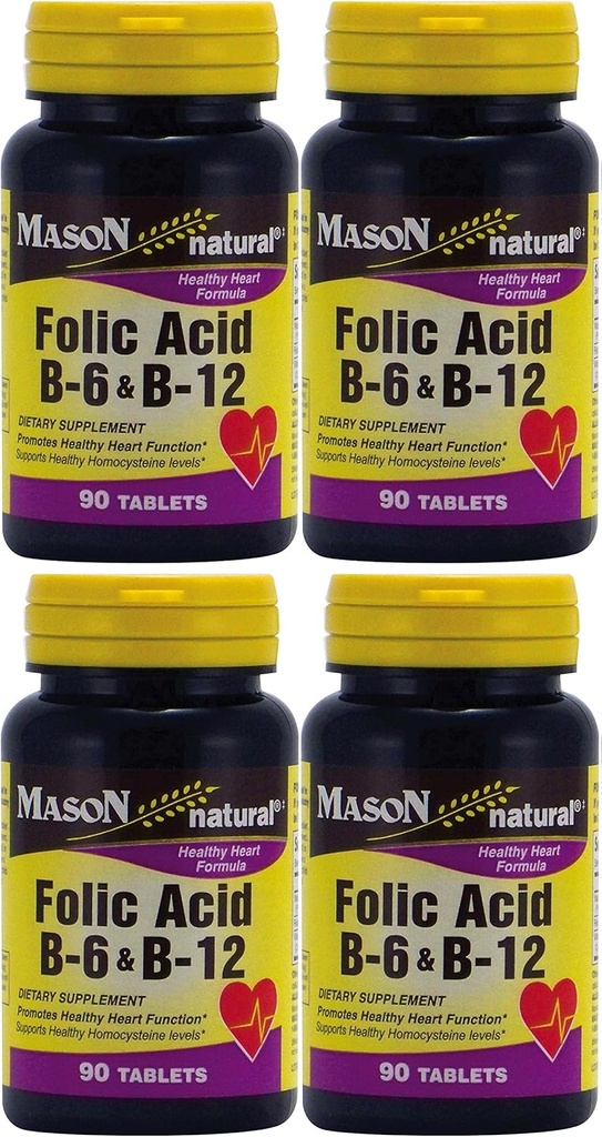 Mason Vitamin Folic Acid B-6 & B12 Heart Health Formula 90 Tablet per Botol Paket 4 360 tablet Total