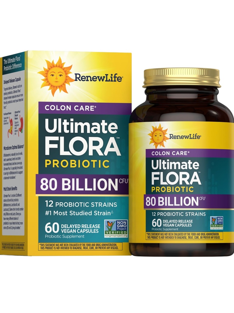 Renew Life Probiotic Colon Care Probiotic Capsules, Daily Suplemen Offers Colon, L. Rhamnous GG, Dairy, Soy dan gluten- free, 80 Milyar CFU, 60 Count