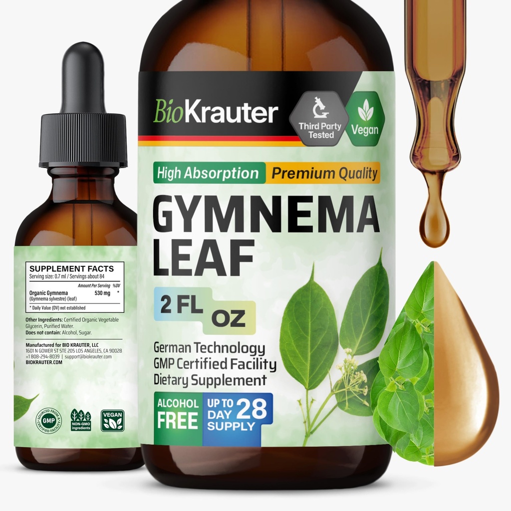 BIO KRAUTER Gymnema Sylvestre Extract Drops - Alkohol dan Gula Free - Vegan Gymnema Extract 2 Fl.Oz.