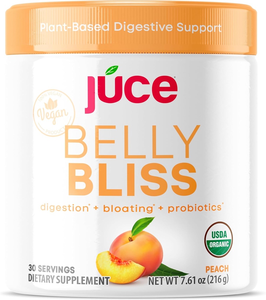 Júce Belly Bliss, Peachy Greens, 30 porsi, Progities + Greens, Bloating Dukungan dengan Plant-Based Digetical Enzymes, Dietary Supplement Powder - oleh Terra Kai Organics