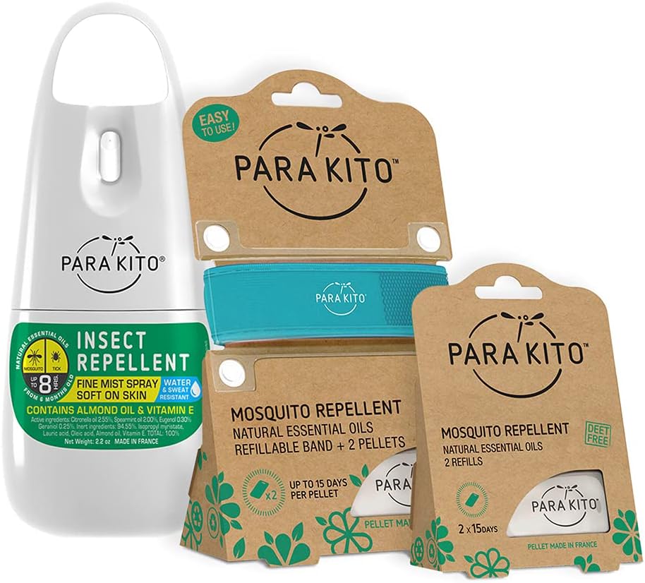 Mosquito PARAKTO, Insect & Bug Spray Bundle - termasuk Spray, Turquoise Wristband & 4 Isi Ulang Bebas 124; DEET, Citronella EscoreOil, Sempurna untuk Camping, Hiking, Perjalanan Aktivitas Luar