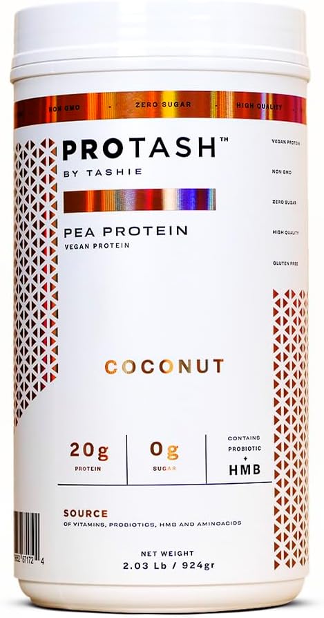 Vegan Protein Powder oleh Tashie - Tanaman Organik berbasis Powder Protein dengan BCAA, HMB & Progories, Zero Sugar, Non-GMO, Gluten Bebas, NSF Disertifikasi, 28 Servings - Koconut Protein Poader