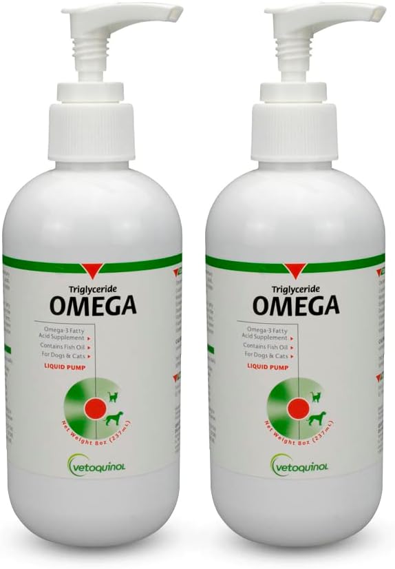 Vetoquinol Triglyceride Liquid Omega 3 Suplement for Dogs & Cats, Liquid Fish Oil Suplement w / EPA and DHA, Promotes Skin, Coat, Gabungan, & Imune Health, Omega 3 Fish Oil for Dogs & Cats, 8oz, 2 Pack