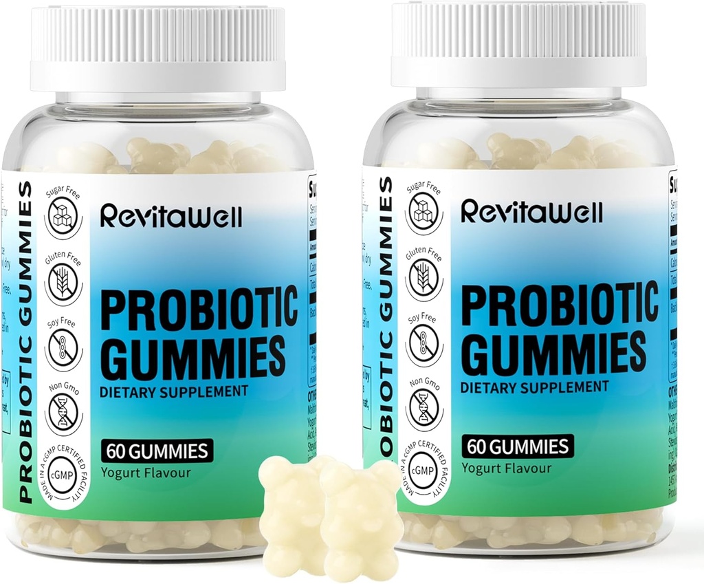 Promies Probiotic Gummies for Digetical Health and Gut Health, 3.6 Milyar CFU, Sugar Free, Debloat Gummies Progradile for Children, Women, Yogurt Flavour, 120 Count