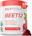 beet12-Organic Beet Root Powder Enhanced with Vitamin B12, Nitric Oxide Booster, Beet Juice Powder Dup Mendukung Energi Alam, Beet Powder dengan Cherry Hitam Flavor, 30 Servis