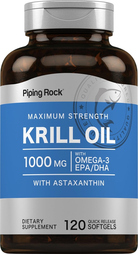 Piping Rock Krill Oil Omega 3 Softgel Capsules 124; 10000mg 124; 120 Count 124; EPA DHA Suplemen 124; Maksimum Kekuatan 124; Non-GMO, Gluten Bebas