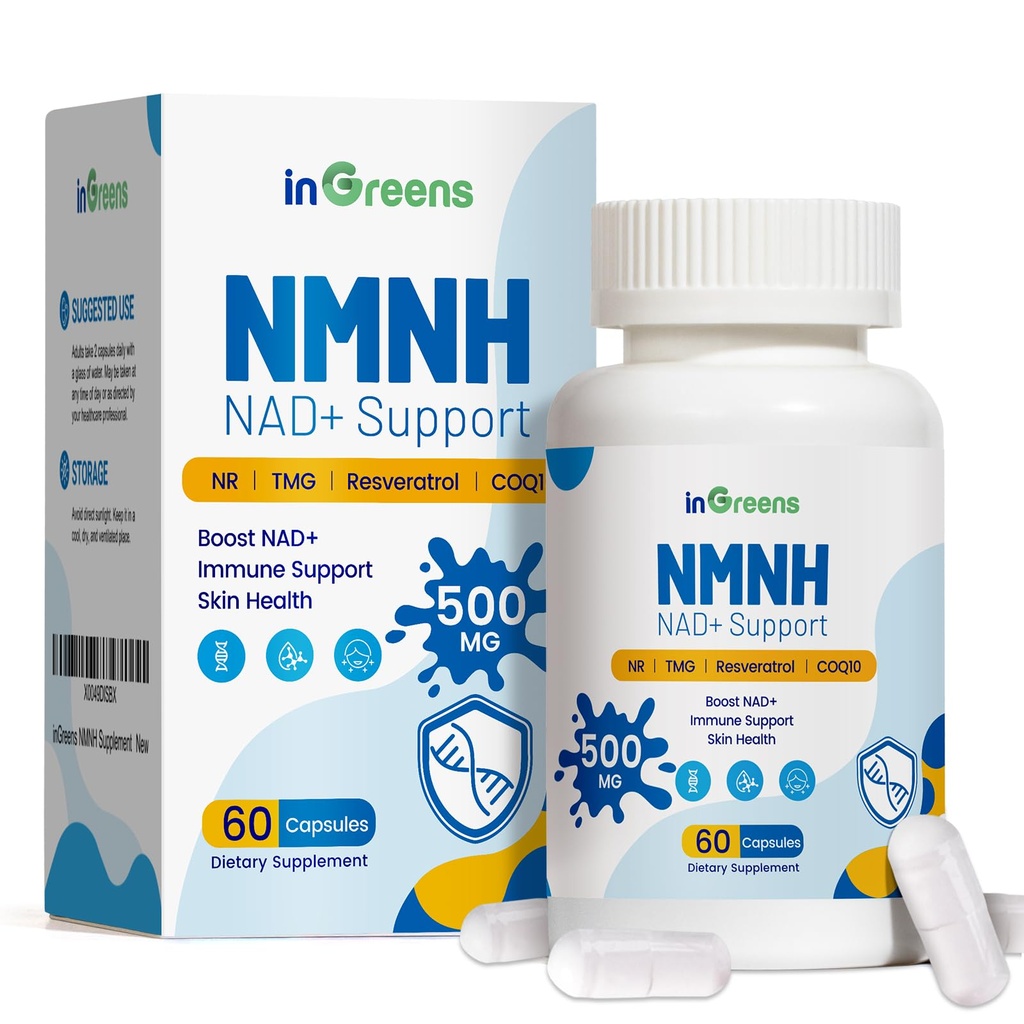 500mg NMNH, NMN Tambahan Alternatif dengan NR, TMG, Resveratrol, COQ10, Suplemen NAD, Anti AGING, Energy, Boost NAD + Tingkat, 60 Kapsul