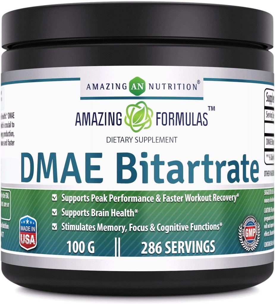 Amazing Formula DMAE Busur Bitarcrat Tambahan 124; 100 Grams 12.4; 286 Servings 14; Non-GMO 124; Gluten-Free 124; Dibuat di USA