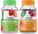 Lifeable Moringa Leaf + Bawang putih, Gummies Bundle - Great Tasting, Vitamin Suplement, Gluten Free, GMO Free, Chewable Gummy