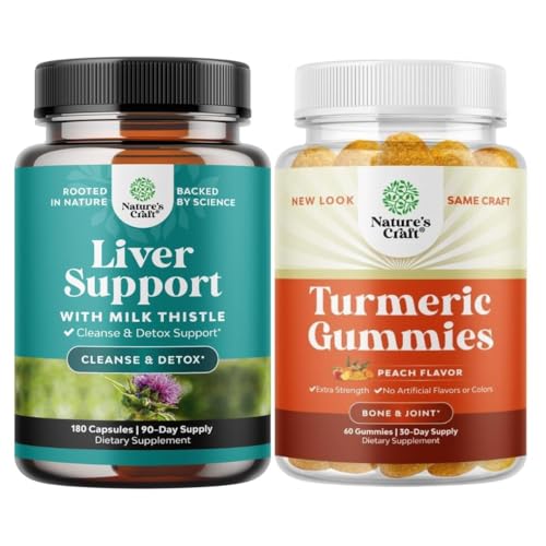 Bundle of Liver Cleanse Detox & Repair - Silymarin Milk Thistle with Dandelion Root Chooline Beetroot Extract and Turmeric Curcumin Gummies with Black Pepper Curcumin Powder for Joint