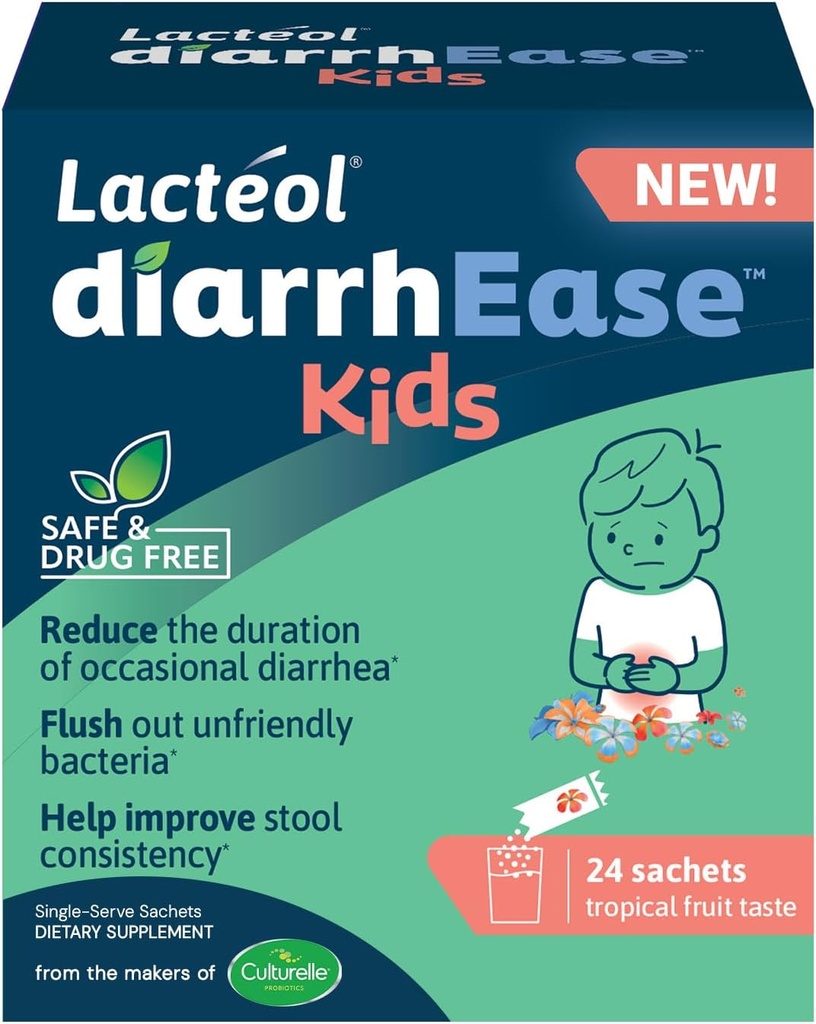 DiarrhEase Kids - A Safe, Drug Free and clinical Tested postbiotic Strain That Shortens The Durasi Occasional Diarhead - Bekerja Alami dengan Tubuh Anak Anda, 24 Count