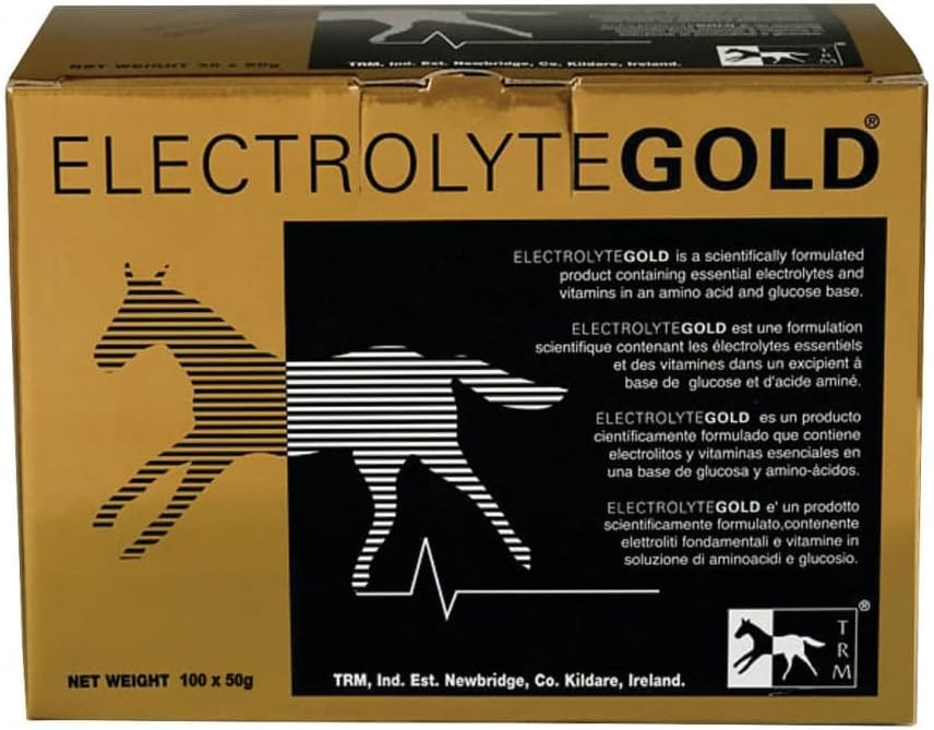 TRM Electrolite Gold Performance Feed Supplement for Electrolite Repleniment 124; Combats Fatigue 124; Berisi Vitamin C & E - 100 Qty x 1.76 oz (100 Qty x 50g) - 100 Qty x 1.76 oz