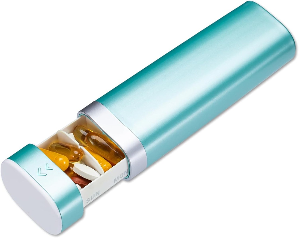 Betife Travel Pill Organizer Weekly 7 Day, Compact Daily Pill Box, Portable Medicine Case, Cute Pill Holder for Vitamin Suplemen, Drawer- Shaped Pills Organizer (Green)