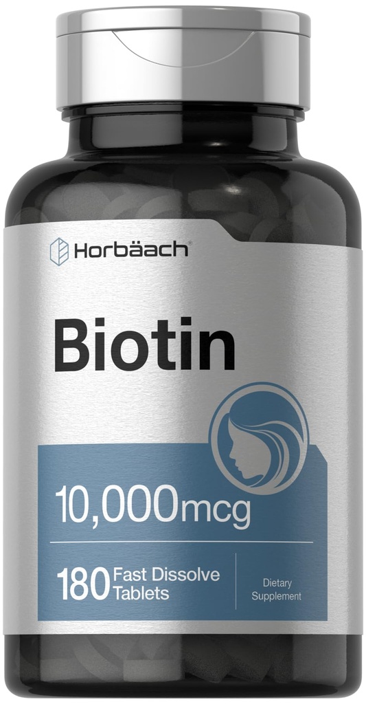 Horbäach Biotin 1000mcg 124; 180 Fast Dissolve Tablets 124; for Women & Men & 4; Beauty Supplement 12.4; Vegetarian, Non- GMO, Gluten Free