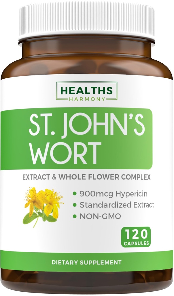 St John 's Welt Capsules - Spont & Powerful Saint John' s Welt Extract & Whole Herb Complex Standardized untuk 900mcg Hypericin untuk Balancing Daily Mood Dukung - Vegan Non-GMO & Lab Verified (120 Caps)