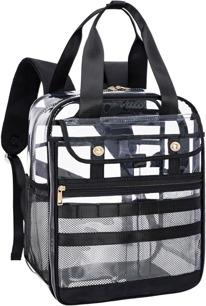 Bersihkan Backpack PVC Transparan, Kantung Multi- Besar untuk Pekerjaan & Travel (Hitam)