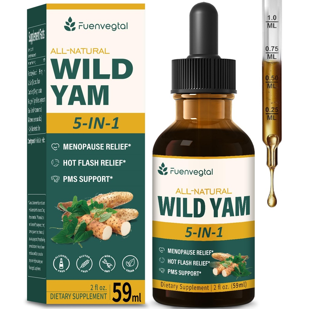 Wild Yam Root Extract Drops, Women 's Suplement with Fenugreek & Motherb for Menopause Relief & PMS Support. Fenogreco y Averame Salvaje para la Menopausia. 2oz