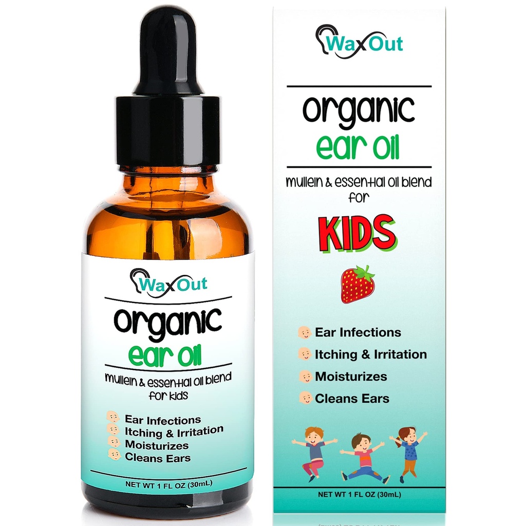 Natural Mullein Ear Wax Removal Oil & Cleaner Drops with Strawberry for Kids 124; Earwax Softer, Moisturizer & Allergy Soothing 126; Tinnitus, Itching, Ringing & Clogged Telinga